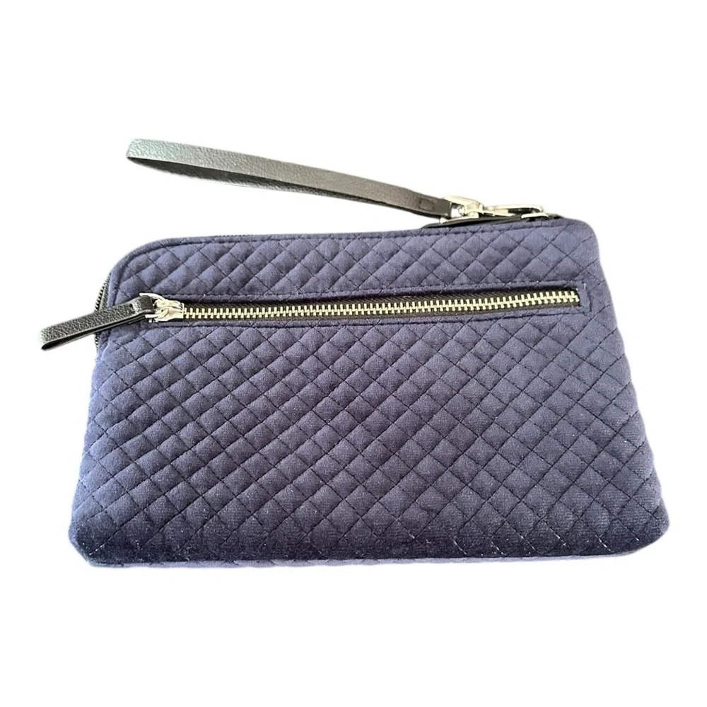 Vera Bradley Iconic Velvet Quilted Wristlet Navy Blue 8.75” X 6” Removab…